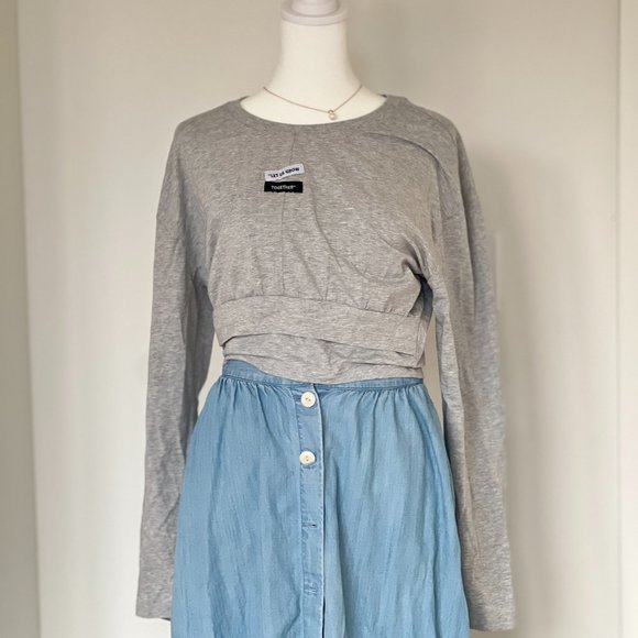 LEDiN Plain Ruched Double-Layer T-Shirt - Picture 9 of 11